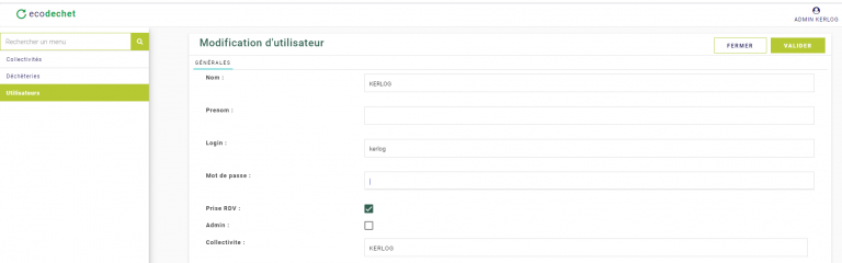 ecodechet.com gestion des utilisateurs